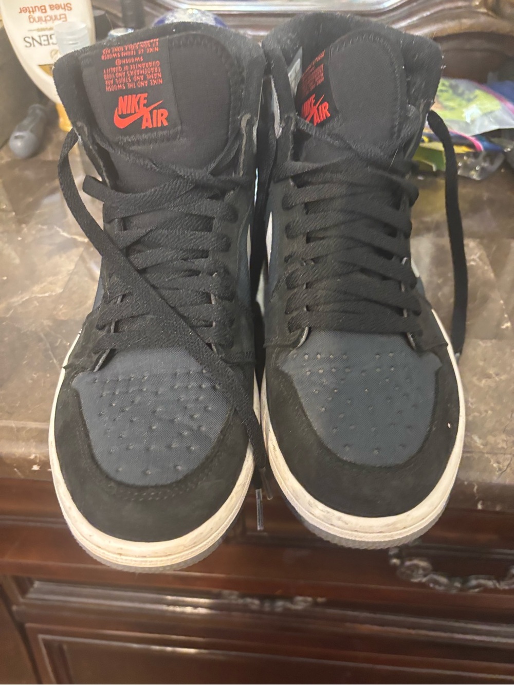 Waterproof Nike Jordan One Black High-Top Sneakers with Red Logo
